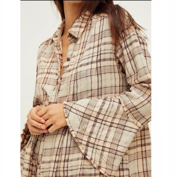 Free People Mary Anne Plaid Buttondown Shirt/Tunic Dress - Picture 2 of 13